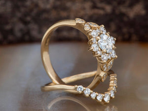 1 carat Flower wedding ring set-Art deco wedding set-Diamond leaf ring-Gold Ring -Promise ring-Bridal set ring-1 carat diamond ring,Art deco wedding,Bridal set ring,diamond engagement,Diamond leaf ring,engagement ring,Floral ring,Flower wedding ring,gold ring,Leaf engagement ring,Leaf rings set,promise ring,wedding sets