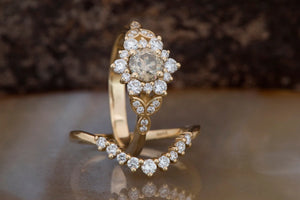 Flower engagement ring set-Art deco wedding set-Twig and Leaf Engagement Ring-Flower jewelry-Flower engagement ring-Rough diamond ring
