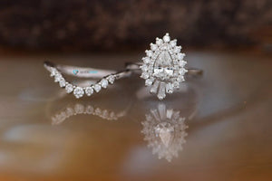 1 carat diamond Gatsby wedding set- 14k 18k white gold, Platinum-art deco ring,Baguette ring,Bridal wedding ring,custom order,Diamond engagement,engagement ring,free shipping,gold diamond ring,pear cut diamond,pear diamond ring,Promise ring,unique engagement,Wedding sets