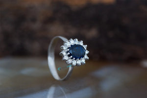 Natural blue sapphire diamond engagement ring