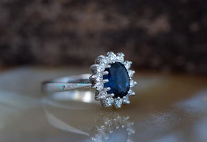 Natural blue sapphire engagement ring-Blue Sapphire Engagement Ring-Oval vintage ring-Oval engagement ring-Promise ring-14k white gold,Anniversary ring,Blue sapphire oval,blue sapphire ring,Cluster engagement,Engagement Rings,Oval diamond ring,oval engagement ring,Oval sapphire ring,oval vintage ring,promise ring,sapphire halo ring,sapphire ring,sevencarat,Vintage ring,vs,vvs