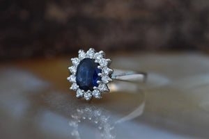 Natural blue sapphire diamond engagement ring