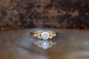 Vintage Art Deco Style Ring-Leaf engagement ring-Diamond leaf ring-Solid gold ring-Unique diamond ring -Promise ring-Flower ring-Branch ring-anniversary ring,Art deco engagement,branch ring,Diamond leaf ring,diamond ring,engagement ring,flower ring,Leaf ring,promise ring,Round,Solid gold ring,Vintage ring,vs,vvs,wedding jewelry,yellow gold ring