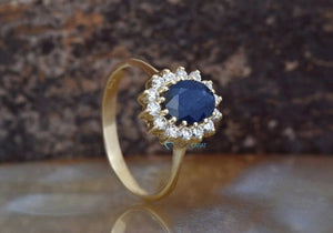 Sapphire engagement ring vintage oval shaped ring-Sapphire halo ring-Anniversary ring-Blue sapphire engagement ring-14k sapphire ring-14k sapphire ring,Anniversary ring,blue sapphire ring,diamond ring,Gemstone,handmade jewelry,Oval,Princess Diana Ring,Promise ring,Ring,sapphire anniversary,sapphire halo ring,sapphire ring,statement ring,Vintage ring,vintage oval ring,vs,vvs