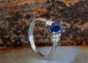 1 carat Natural blue sapphire engagement ring - SevenCarat