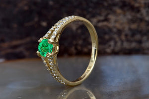 Art deco emerald diamond engagement Ring