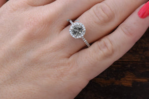 1.46 ct Salt and Pepper halo diamond engagement ring - 14k 18K White Gold-1 carat diamond,14k white gold ring,Art deco engagement,diamond engagement,diamond ring,engagement ring,grey diamond ring,halo diamond ring,halo ring,Holidays sale,Round,Salt and Pepper ring,vintage diamond ring,vs,vvs,womens jewelry