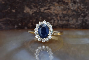 Sapphire engagement ring vintage oval shaped ring-Sapphire halo ring-Anniversary ring-Blue sapphire engagement ring-14k sapphire ring-14k sapphire ring,Anniversary ring,blue sapphire ring,diamond ring,Gemstone,handmade jewelry,Oval,Princess Diana Ring,Promise ring,Ring,sapphire anniversary,sapphire halo ring,sapphire ring,statement ring,Vintage ring,vintage oval ring,vs,vvs