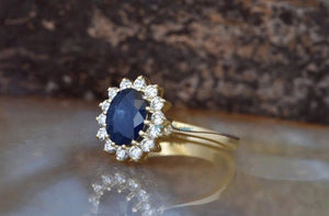 Sapphire engagement ring vintage oval shaped ring-Sapphire halo ring-Anniversary ring-Blue sapphire engagement ring-14k sapphire ring-14k sapphire ring,Anniversary ring,blue sapphire ring,diamond ring,Gemstone,handmade jewelry,Oval,Princess Diana Ring,Promise ring,Ring,sapphire anniversary,sapphire halo ring,sapphire ring,statement ring,Vintage ring,vintage oval ring,vs,vvs