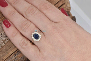 Sapphire engagement ring vintage oval shaped ring-Sapphire halo ring-Anniversary ring-Blue sapphire engagement ring-14k sapphire ring-14k sapphire ring,Anniversary ring,blue sapphire ring,diamond ring,Gemstone,handmade jewelry,Oval,Princess Diana Ring,Promise ring,Ring,sapphire anniversary,sapphire halo ring,sapphire ring,statement ring,Vintage ring,vintage oval ring,vs,vvs