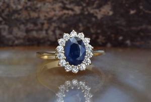 Sapphire engagement ring vintage oval shaped ring-Sapphire halo ring-Anniversary ring-Blue sapphire engagement ring-14k sapphire ring-14k sapphire ring,Anniversary ring,blue sapphire ring,diamond ring,Gemstone,handmade jewelry,Oval,Princess Diana Ring,Promise ring,Ring,sapphire anniversary,sapphire halo ring,sapphire ring,statement ring,Vintage ring,vintage oval ring,vs,vvs