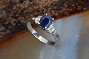 1 carat Natural blue sapphire engagement ring - SevenCarat