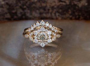 Flower engagement ring set-Art deco wedding set-Twig and Leaf Engagement Ring-Flower jewelry-Flower engagement ring-Rough diamond ring