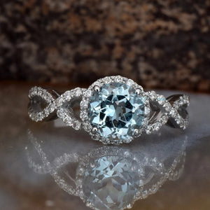 Aquamarine diamond engagement ring