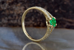 Art deco emerald diamond engagement Ring