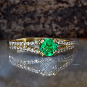 Art deco emerald diamond engagement Ring