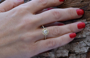 Halo wedding ring-Diamond Engagement Ring-Solid gold ring-Dainty Promise Ring-Promise ring-Halo diamond ring-Art deco ring-yellow gold ring - SevenCarat