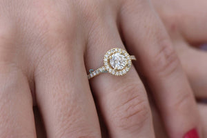 Halo wedding ring-Diamond Engagement Ring-Solid gold ring-Dainty Promise Ring-Promise ring-Halo diamond ring-Art deco ring-yellow gold ring - SevenCarat