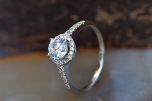 Diamond Ring 0.70 carat 14K White Gold-Cluster Engagement ring-Promise ring-4 prong engagement-Halo engagement ring-Halo wedding ring-14k white gold ring,4 prong engagement,Art deco engagement,bridal jewelry,Cluster ring,diamond engagement,diamond ring,engagement ring,halo diamond ring,Halo wedding ring,halo wedding rings,promise ring,Round,vs,vvs,wedding ring