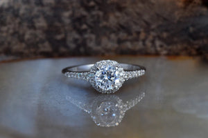 Diamond Ring 0.70 carat 14K White Gold-Cluster Engagement ring-Promise ring-4 prong engagement-Halo engagement ring-Halo wedding ring-14k white gold ring,4 prong engagement,Art deco engagement,bridal jewelry,Cluster ring,diamond engagement,diamond ring,engagement ring,halo diamond ring,Halo wedding ring,halo wedding rings,promise ring,Round,vs,vvs,wedding ring
