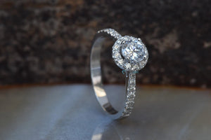 Diamond Ring 0.70 carat 14K White Gold-Cluster Engagement ring-Promise ring-4 prong engagement-Halo engagement ring-Halo wedding ring-14k white gold ring,4 prong engagement,Art deco engagement,bridal jewelry,Cluster ring,diamond engagement,diamond ring,engagement ring,halo diamond ring,Halo wedding ring,halo wedding rings,promise ring,Round,vs,vvs,wedding ring
