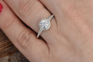 Diamond Ring 0.70 carat 14K White Gold-Cluster Engagement ring-Promise ring-4 prong engagement-Halo engagement ring-Halo wedding ring-14k white gold ring,4 prong engagement,Art deco engagement,bridal jewelry,Cluster ring,diamond engagement,diamond ring,engagement ring,halo diamond ring,Halo wedding ring,halo wedding rings,promise ring,Round,vs,vvs,wedding ring