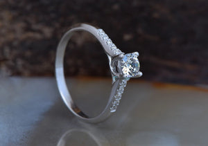 Engagement Diamond Ring 1/2 carat-14K White Gold ring-Women Jewelry-Cluster Engagement ring-Promise ring-4 prong engagement-dainty gold ring