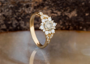 1 carat champagne diamond ring-Art deco Engagement Ring-Flower engagement ring -Promise ring-Leaf ring-Custom Ring-Branch engagement ring