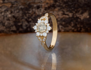 1 carat champagne diamond ring-Art deco Engagement Ring-Flower engagement ring -Promise ring-Leaf ring-Custom Ring-Branch engagement ring