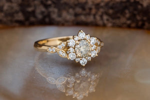 1 carat champagne diamond ring-Art deco Engagement Ring-Flower engagement ring -Promise ring-Leaf ring-Custom Ring-Branch engagement ring