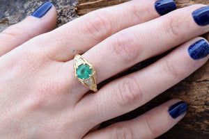 1 carat emerald ring-vintage emerald ring-art deco emerald ring-emerald ring-6 prong ring-emerald engagement ring-Edwardian emerald ring-1 carat emerald,14k yellow gold,6 prong ring,Anniversary ring,Art deco ring,edwardian ring,engagement ring,Gemstone,Green emerald ring,Ring,Round,round emerald ring,statement ring,Vintage ring,vintage emerald ring,vs,vvs
