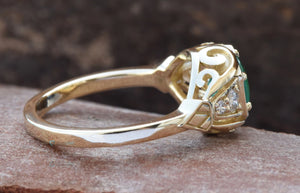 1 carat emerald ring-vintage emerald ring-art deco emerald ring-emerald ring-6 prong ring-emerald engagement ring-Edwardian emerald ring-1 carat emerald,14k yellow gold,6 prong ring,Anniversary ring,Art deco ring,edwardian ring,engagement ring,Gemstone,Green emerald ring,Ring,Round,round emerald ring,statement ring,Vintage ring,vintage emerald ring,vs,vvs