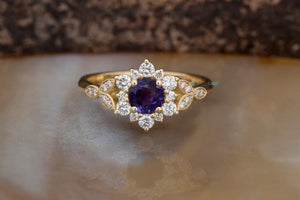 Amethyst art deco Engagement Ring with diamonds