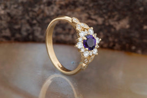 Amethyst art deco Engagement Ring with diamonds