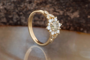 1 carat champagne diamond ring-Art deco Engagement Ring-Flower engagement ring -Promise ring-Leaf ring-Custom Ring-Branch engagement ring