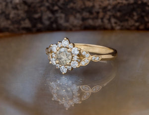 1 carat champagne diamond ring-Art deco Engagement Ring-Flower engagement ring -Promise ring-Leaf ring-Custom Ring-Branch engagement ring