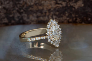 1.3ct carat diamond ring-Halo wedding ring-Promise ring-Pear diamond ring-Filigree ring-Gatsby ring-Baguette ring-Baguette Engagement Ring