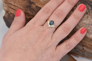 1 carat Blue Sapphire Engagement Ring- Teal sapphire engagement rings gold