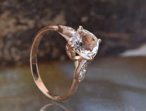Morganite engagement ring-Pink Morganite ring 14k Rose Gold-Promise ring-Art deco ring-Cushion Cut Morganite Ring-Halo Cushion Ring