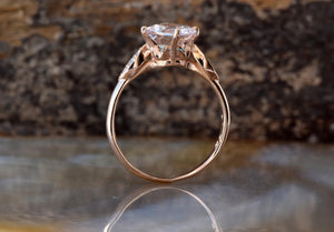 Morganite engagement ring-Pink Morganite ring 14k Rose Gold-Promise ring-Art deco ring-Cushion Cut Morganite Ring-Halo Cushion Ring