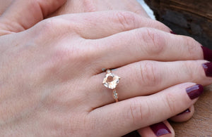 Morganite engagement ring-Pink Morganite ring 14k Rose Gold-Promise ring-Art deco ring-Cushion Cut Morganite Ring-Halo Cushion Ring
