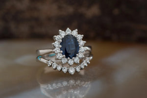 Natural blue sapphire diamond engagement ring