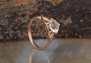 Morganite engagement ring-Pink Morganite ring 14k Rose Gold-Promise ring-Art deco ring-Cushion Cut Morganite Ring-Halo Cushion Ring