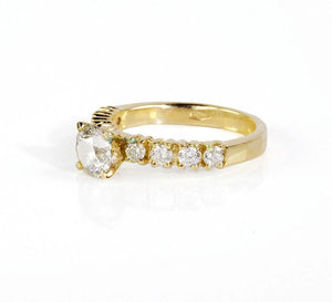 Art deco Engagement ring-Gold Ring-Promise ring-Round engagement-6 prong engagement-Estate diamond ring-Solid gold ring-Micro pave ring