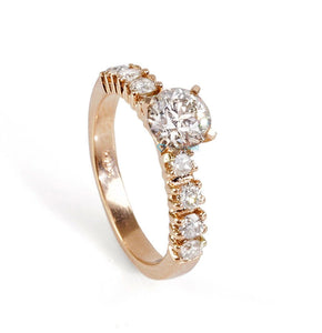 Art deco Engagement ring-Gold Ring-Promise ring-Round engagement-6 prong engagement-Estate diamond ring-Solid gold ring-Micro pave ring