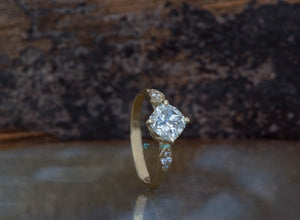 Halo Cushion Ring-Vintage engagement ring-1 carat Diamond Engagement Ring yellow gold  -Dainty Promise Ring-Nature ring-Cushion diamond Ring