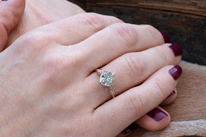Halo Cushion Ring-Vintage engagement ring-1 carat Diamond Engagement Ring yellow gold  -Dainty Promise Ring-Nature ring-Cushion diamond Ring