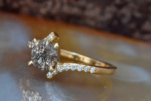 1.5 ct salt & pepper diamond-Salt and Pepper diamond engagement ring-Grey diamond ring-Promise ring-Salt and pepper ring-salt pepper ring