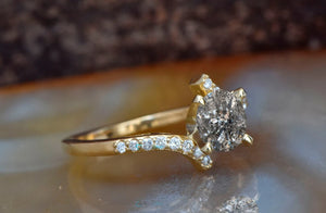 1.5 ct salt & pepper diamond-Salt and Pepper diamond engagement ring-Grey diamond ring-Promise ring-Salt and pepper ring-salt pepper ring