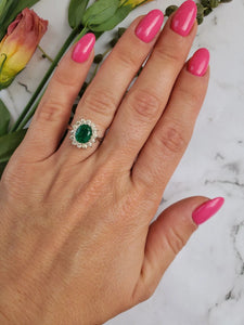 Vintage emerald ring-1 CT Green Emerald Engagement Ring-Diamond ring with Emerald-halo emerald ring-14k white gold,Anniversary ring,Art deco ring,diamond ring,emerald jewelry,Gemstone,Green emerald ring,halo emerald ring,Oval,Oval emerald ring,Princess Diana Ring,Promise ring,Ring,Round,statement ring,Vintage ring,vintage emerald ring,vs,vvs